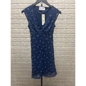 No Boundaries Indigo Blue Floral Lace V-Neck Mini Dress XS 0-2 NB35HQ17288